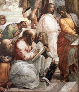 Pitagora, dettaglio della Scuola d'Atene (1511) di Raffaello Sanzio.